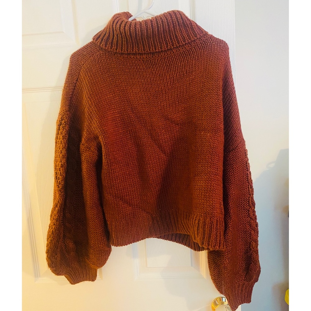 JustFab oversized knit, balloon arm, turtleneck, brown, size: S